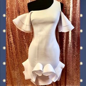 White Half Sleeve Ruffle Dress